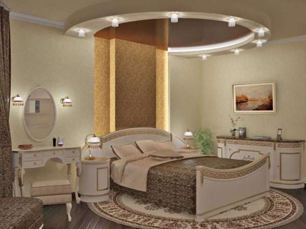 Точечные светильники на потолке в дизайне спальни в классическом стиле Точечные светильники на потолке в дизайне спальни в классическом стиле