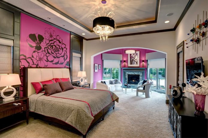 Серо-розовые стены в спальне