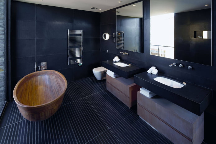черные стены в интерьере ванной