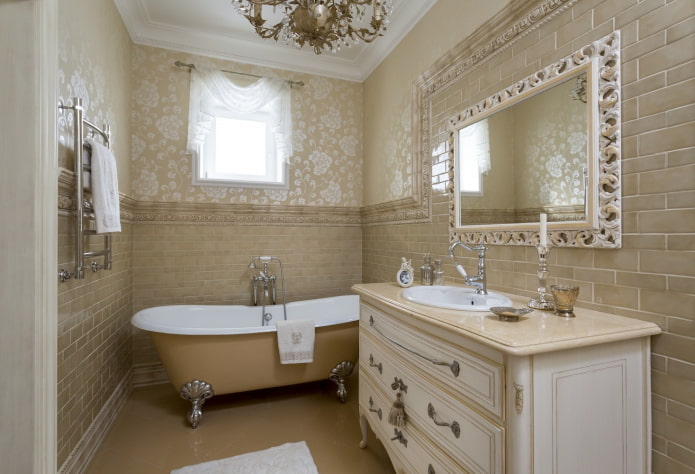 дизайн стен в интерьере ванной в классическом стиле