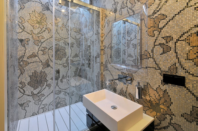 бежевая мозаика в интерьере ванной