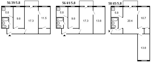 планировка 3-комнатной хрущевки серии 464