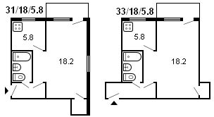 планировка 1-комнатной хрущевки серии 434 1959 г.