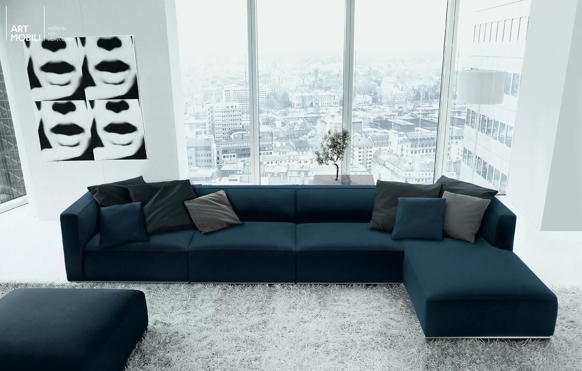темно синий диван современный стиль