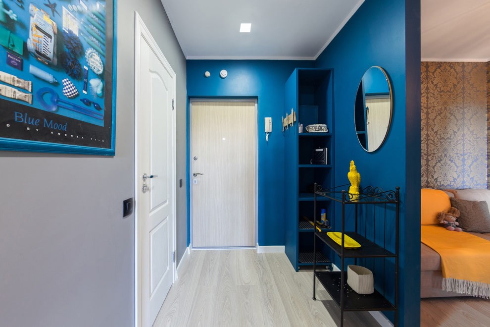 Синяя окраска стен в коридоре двухкомнатной хрущевки