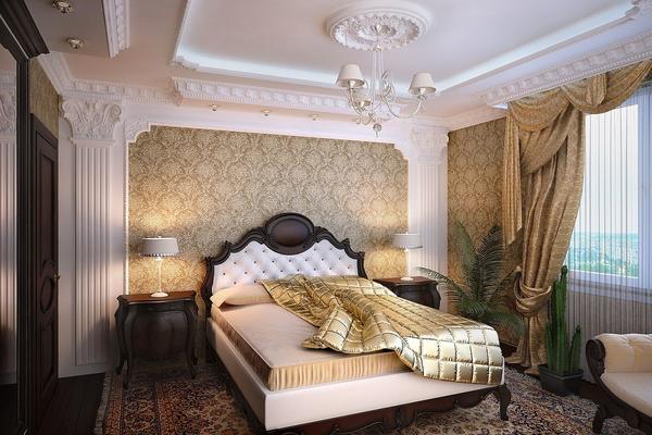 В классической спальне зачастую преобладает золотой цвет, который придает ей шика 