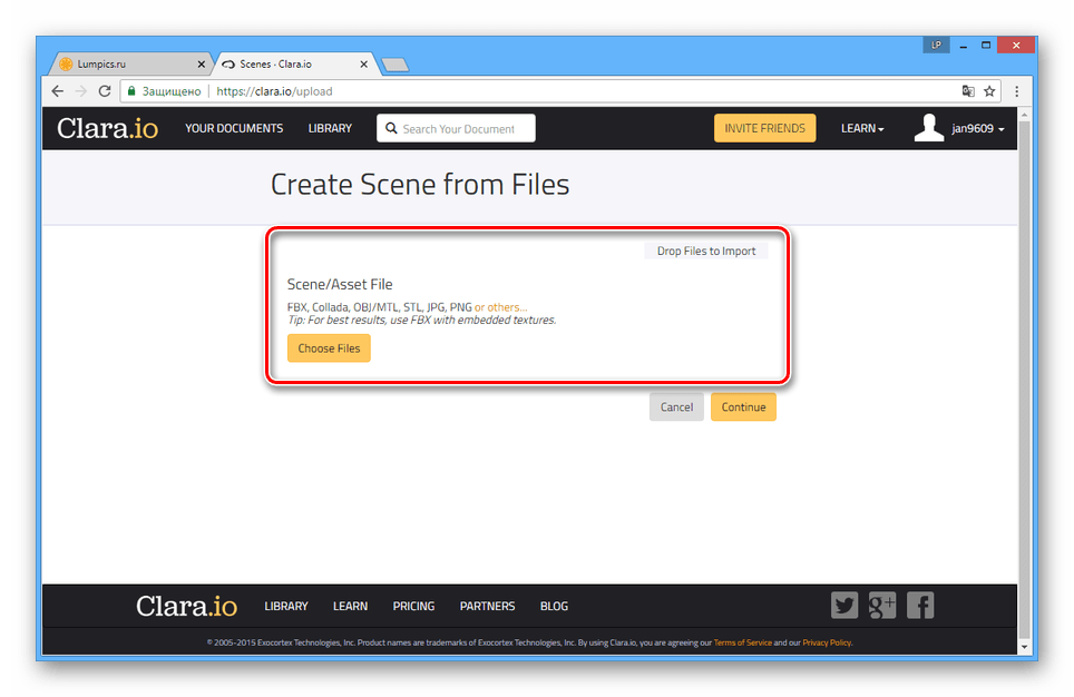 Возможность загрузки 3D-моделей на сайте Clara.io
