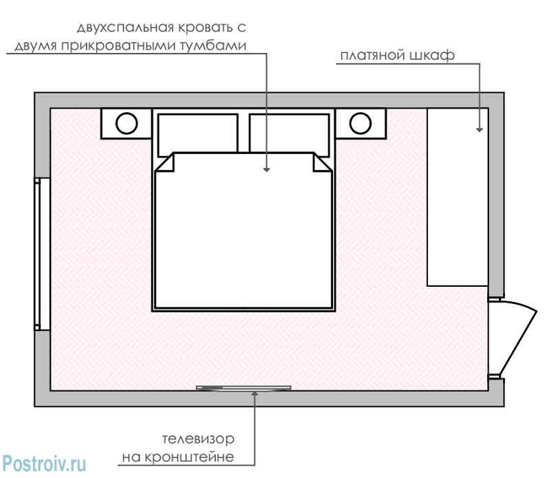 спальня 12 кв. м. планировка номер 1