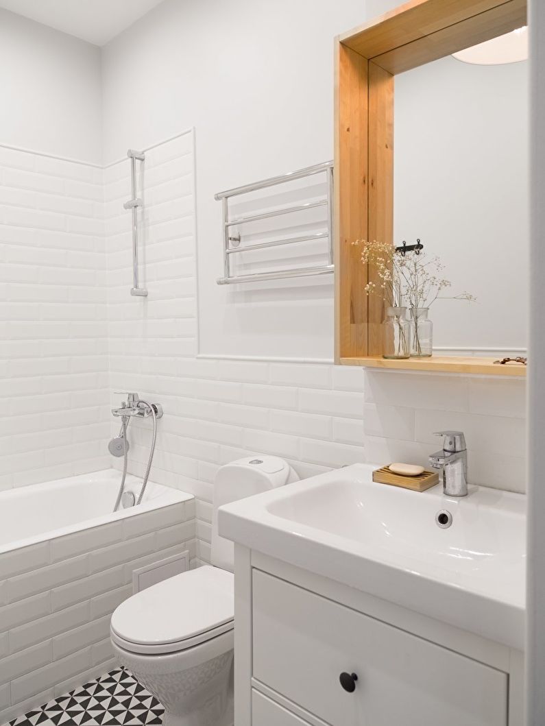 Дизайн ванной комнаты 3 кв.м. в белом цвете - фото