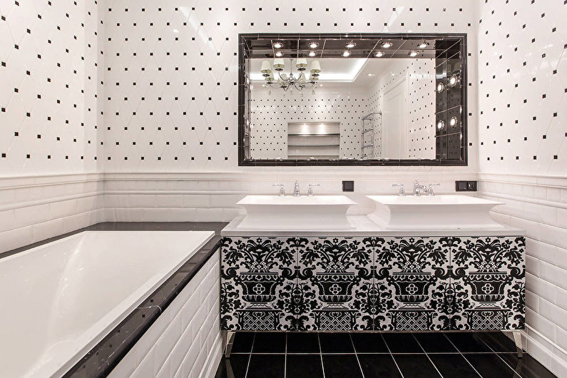 Дизайн интерьера ванной комнаты в черно-белых тонах - фото
