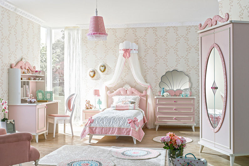 Розовые обои для детской комнаты