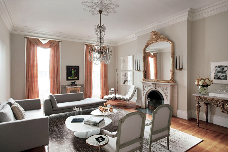 Персиковый цвет в гостиной - Дизайн интерьера