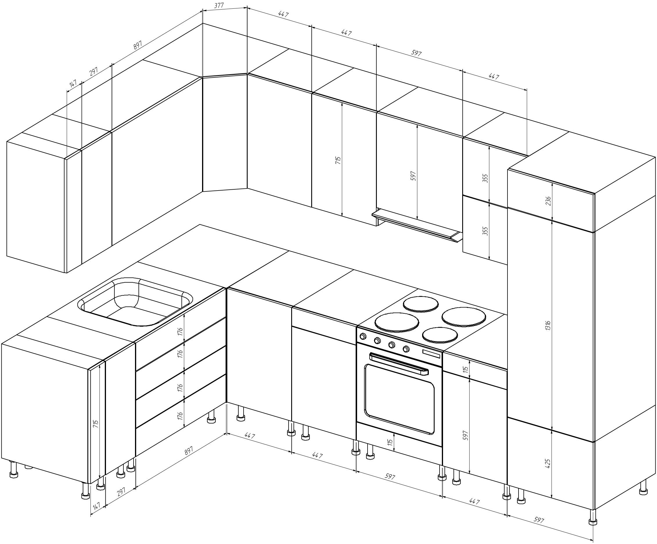 стандартные размеры шкафов для кухни