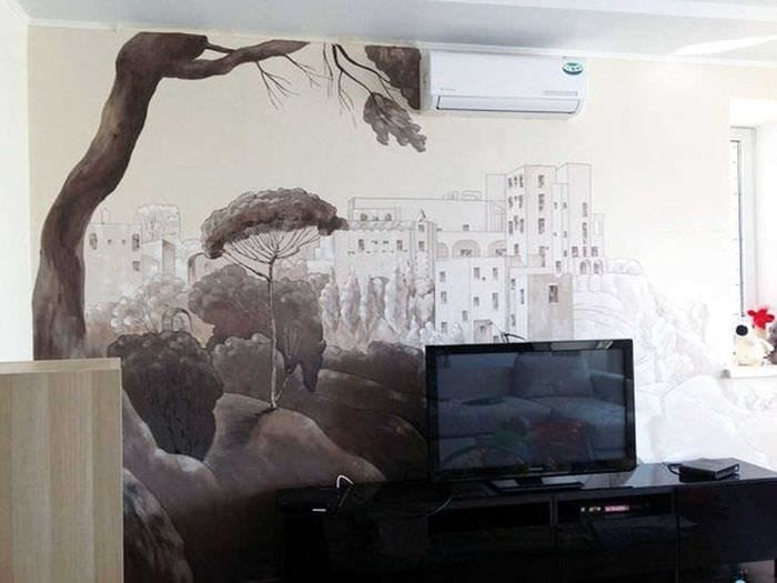 вариант красивого декора квартиры с росписью стен