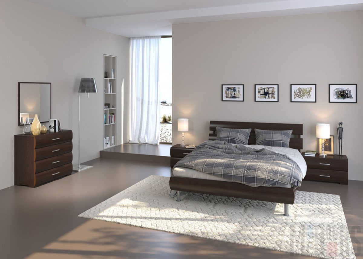 Спальня в стиле модерн с коричневой мебелью