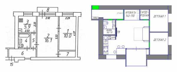 План квартиры хрущевки 2 комнаты с размерами